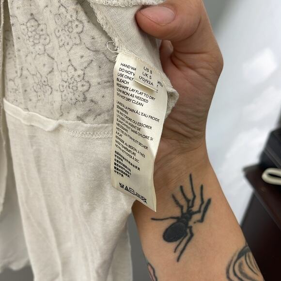 FREE PEOPLE White and Tan Mesh and Embroidered Boho Style Lyocell Blend Top SM - Picture 5 of 8